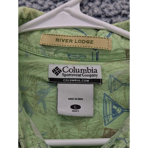 Columbia River Lodge Tiki Marlin Button Down Shirt Size L Fishing Vacation Green - Picture 12 of 13